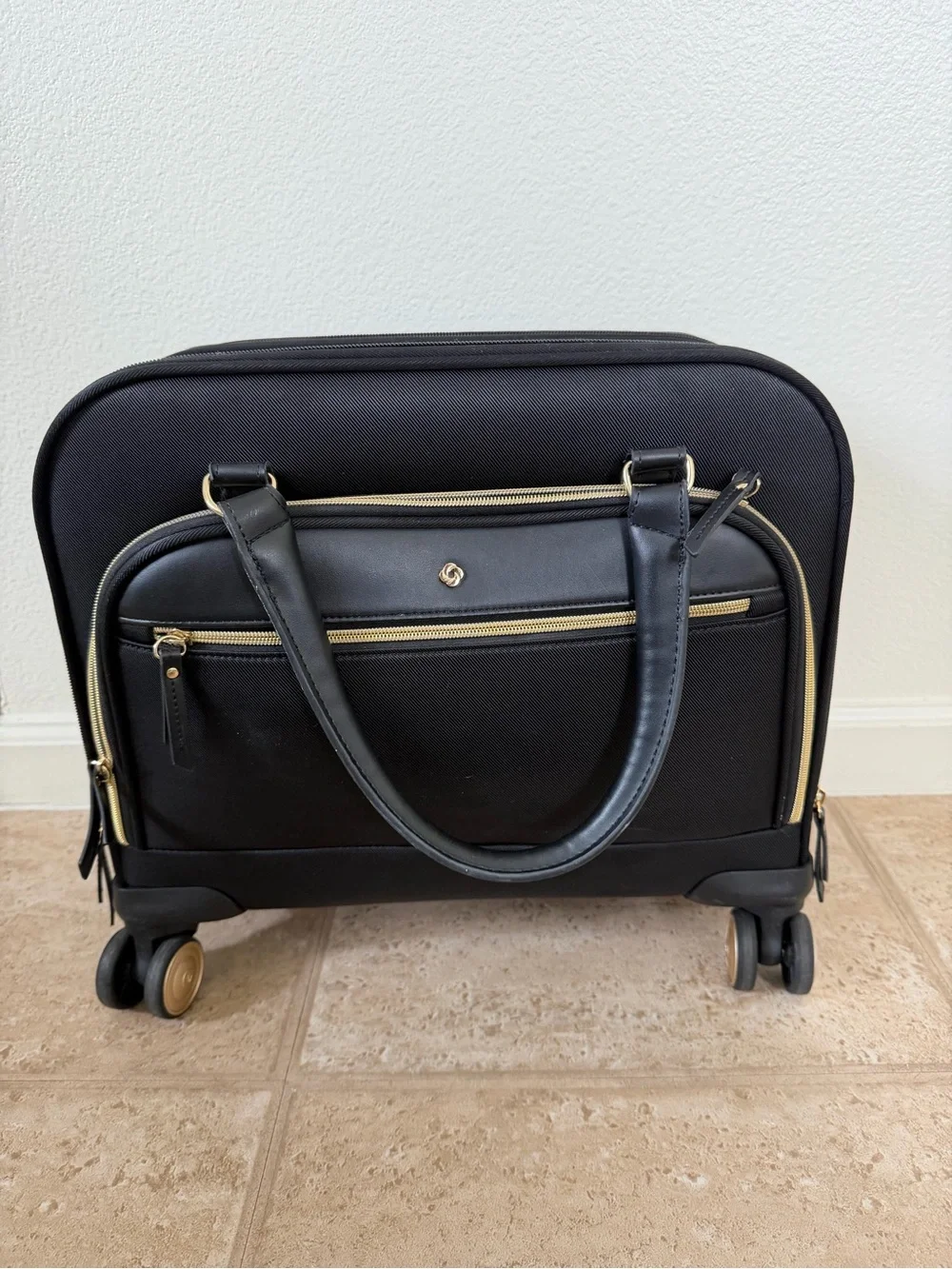 Samsonite Black Carry-On Rolling Travel Tote with Gold Accents